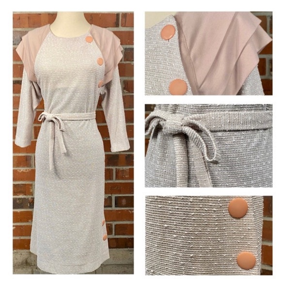 Vintage 1960s Size 12 Woven Knit Sheath Wiggle Dress - Picture 4 of 10